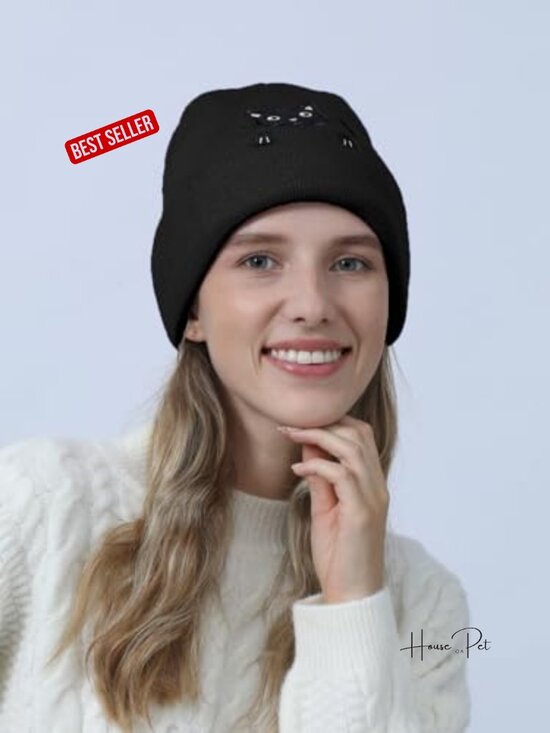 Cute Cat Beanie Knit Skull Cap Animal Lover Gift Winter Hat main image 4